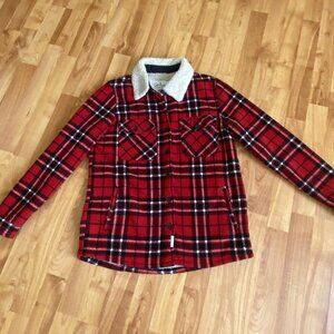 Soho Red Black White plaid jacket sherpa collar and lining XS